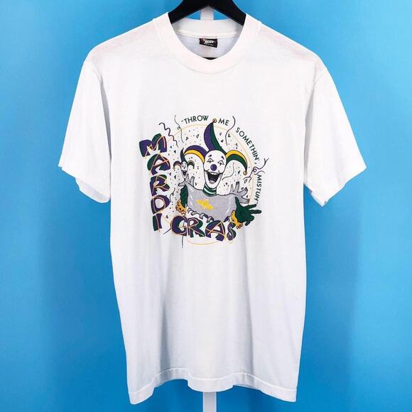 Mardi Gras graphic crewneck tshirt 90s 1990s vintage - Picture 1 of 4